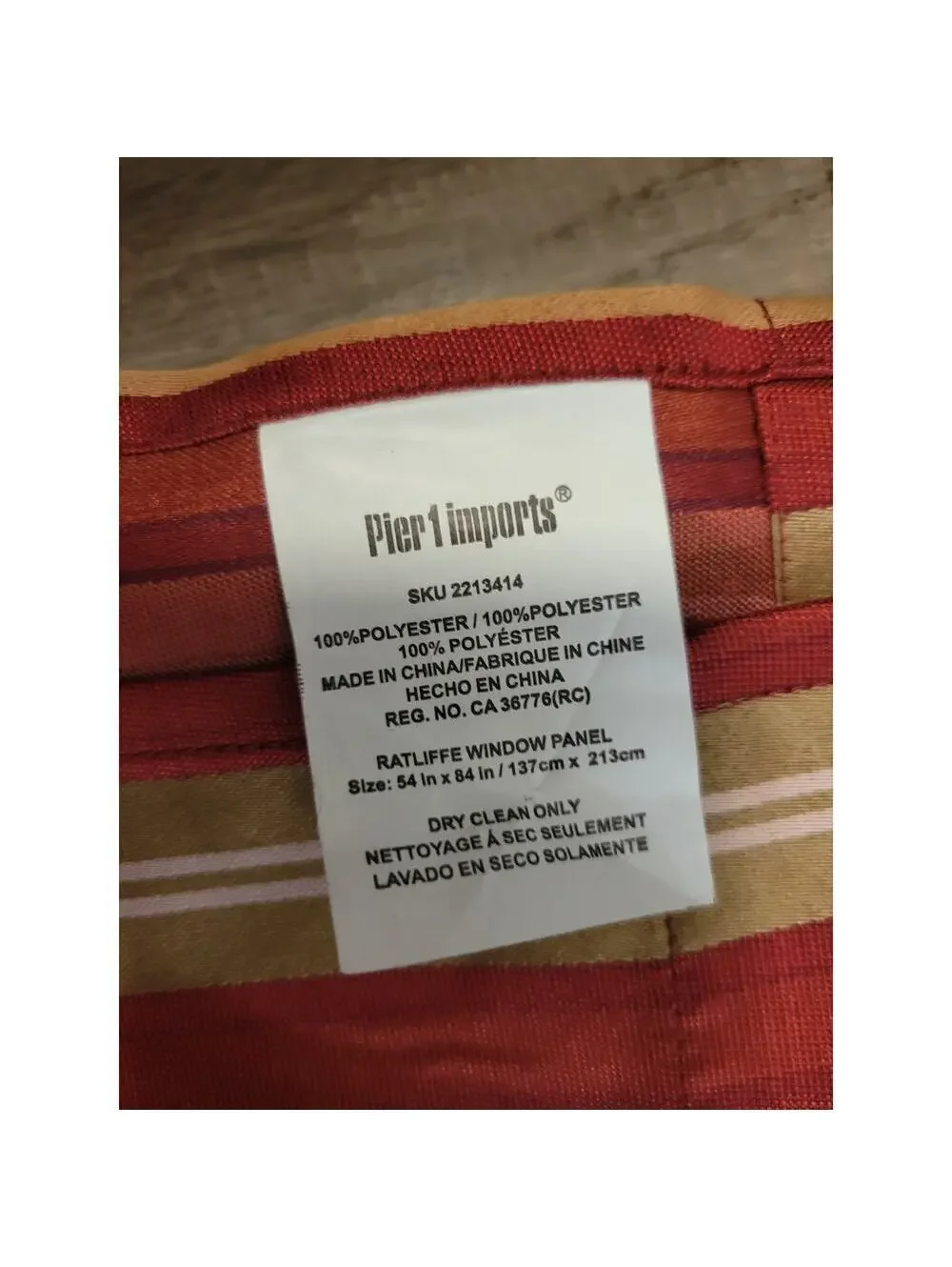 Pier 1 Imports Vibrant Red Gold Stripe Window Curtain Panels (2) 54